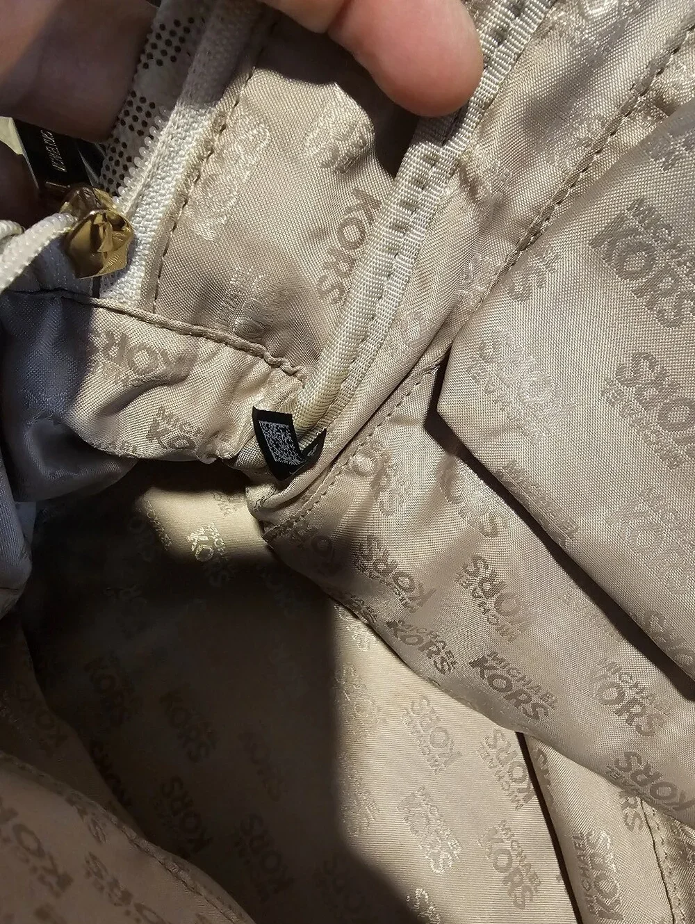Michael Kors Cream MK Large Jet Set Logo Backpack and Wallet with Gold Studs